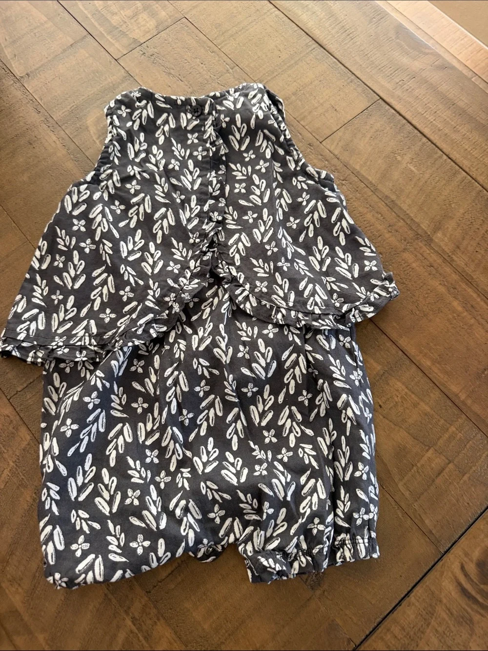 Carter's Black Tank Romper with White Leaf Motif
